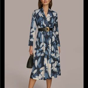 Donna Karan Elegant Floral Belted Midi Dress